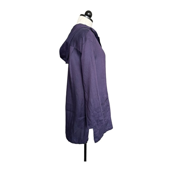 Lafayette 148 100% Linen Hooded Button Front Shacket Pockets Purple Size 10 - Picture 2 of 11